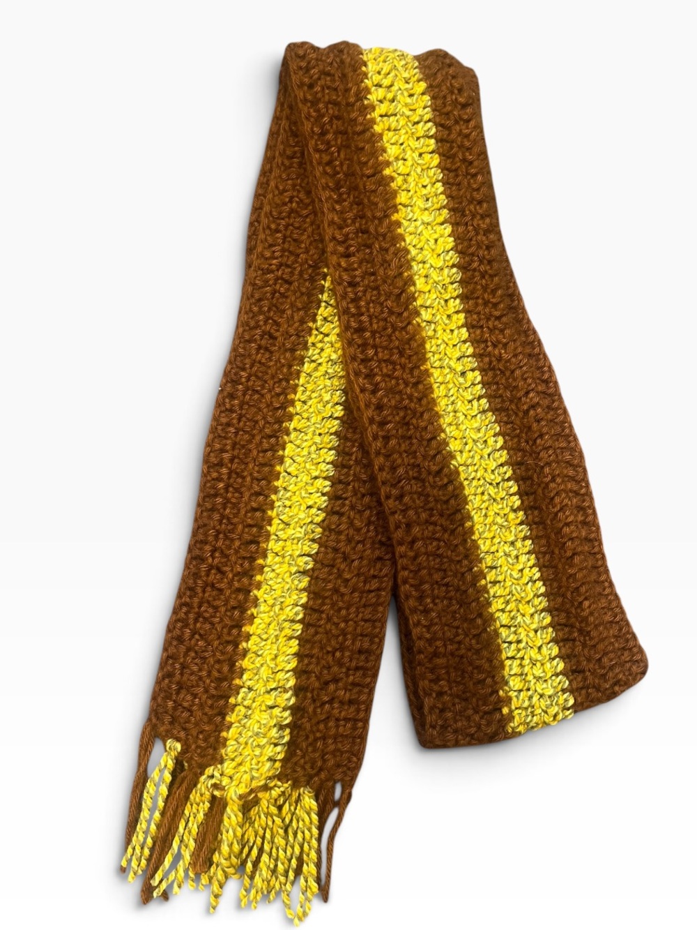 Handcrafted Brown and Yellow Knit Scarf – Women Accessories Soft Excellent Cond.